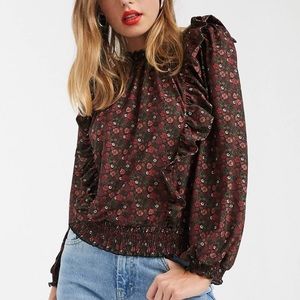 River Island long sleeve floral ruffle shirt